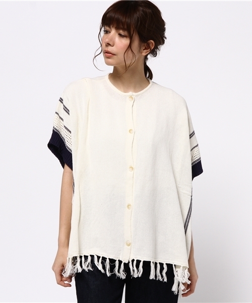 Denime(ドゥニーム)の「コットン 2ウェイ ポンチョ(カーディガン/ボレロ・レディース・ネイビー/オフホワイト/グレー・MEDIUM)」の21枚目の写真