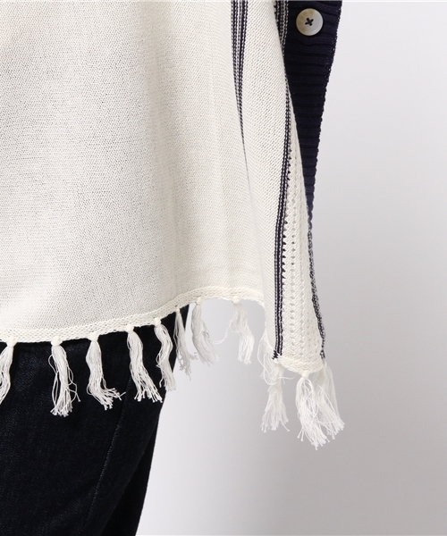 Denime(ドゥニーム)の「コットン 2ウェイ ポンチョ(カーディガン/ボレロ・レディース・ネイビー/オフホワイト/グレー・MEDIUM)」の10枚目の写真