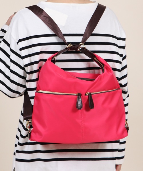 BASE(ベース)の「2WAY 超軽量 ナイロン ポケット付き トート&ショルダー リュックバッグ(バックパック/リュック・レディース・ブラック/カーキ/ベージュ/ネイビー/ピンク/ボルドー/ダークブルー/マスタード/グレー/ブラウン/ブラウン系その他/ピンク系その他/ダークブラウン/ピンク系その他2・FREE)」の11枚目の写真