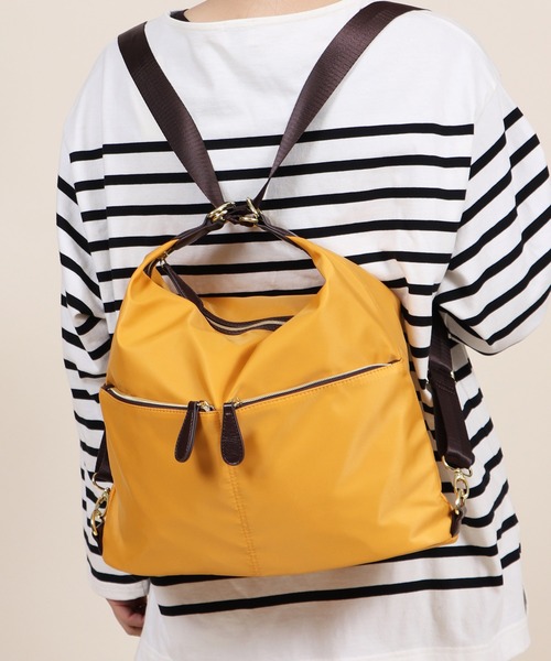 BASE(ベース)の「2WAY 超軽量 ナイロン ポケット付き トート&ショルダー リュックバッグ(バックパック/リュック・レディース・ブラック/カーキ/ベージュ/ネイビー/ピンク/ボルドー/ダークブルー/マスタード/グレー/ブラウン/ブラウン系その他/ピンク系その他/ダークブラウン/ピンク系その他2・FREE)」の10枚目の写真