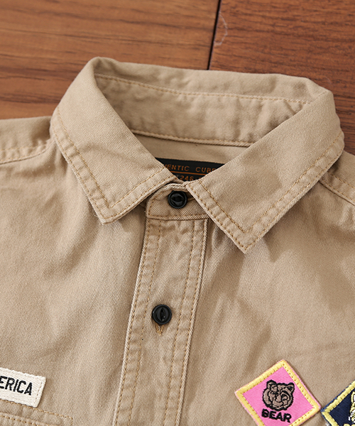 CUBE SUGAR（キューブシュガー）の「5.5オンスデニム ワッペン付ミリタリーシャツ（シャツ/ブラウス・レディース・ベージュ/ネイビー/ブルー・M）」の17枚目の写真