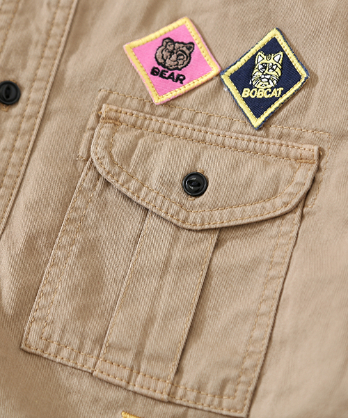 CUBE SUGAR（キューブシュガー）の「5.5オンスデニム ワッペン付ミリタリーシャツ（シャツ/ブラウス・レディース・ベージュ/ネイビー/ブルー・M）」の7枚目の写真