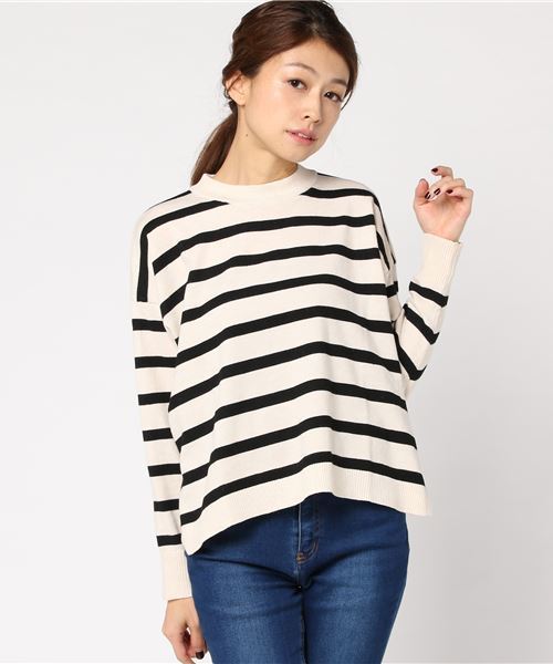 earth music&ecology(アースミュージックアンドエコロジー)の「ボーダードロップニットプルオーバー(ニット/セーター・レディース・ネイビー/アイボリー/ボルドー/杢グレー・FREE)」の2枚目の写真