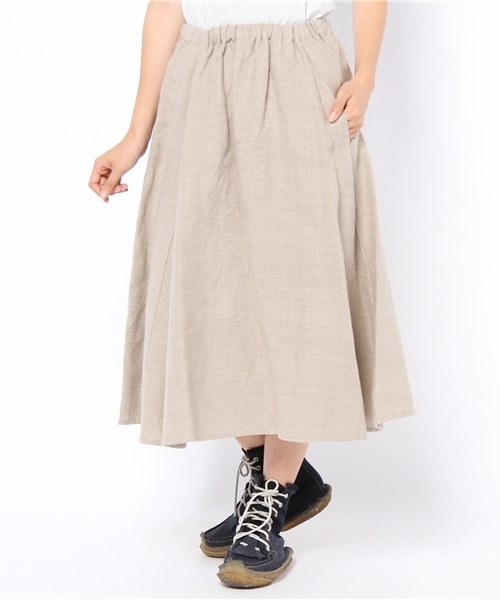 BEAMS BOY（ビームスボーイ）の「BEAMS BOY / リネン起毛サーキュラー（スカート・レディース・ベージュ/ブルー・ONE SIZE）」の4枚目の写真