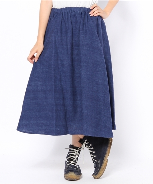 BEAMS BOY（ビームスボーイ）の「BEAMS BOY / リネン起毛サーキュラー（スカート・レディース・ベージュ/ブルー・ONE SIZE）」の3枚目の写真