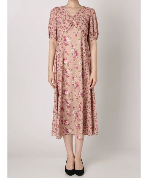 dazzlin（ダズリン）の「フラワーパターン切替マキシワンピース（ワンピース・レディース・ベージュ/オレンジ/ネイビー・MEDIUM/SMALL）」の5枚目の写真