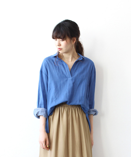DRESSLAVE(ドレスレイブ)の「cotton double gauze blouse(ガーゼスキッパーシャツ)(シャツ/ブラウス)」|ブルー