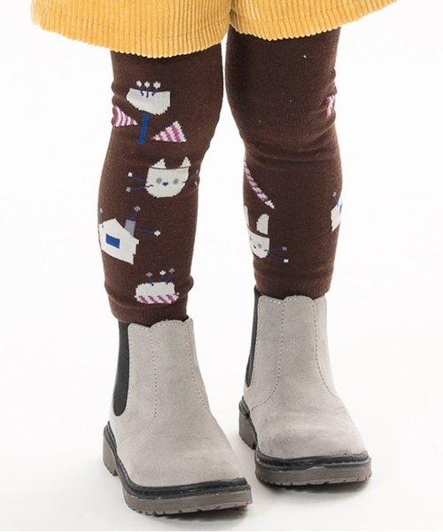 Petit jam（プチジャム）の「マチ針モチーフ丸編みスパッツ 10分丈（レギンス/スパッツ・キッズ・グリーン/レッド/ブラウン・120/80/90/100/110）」の2枚目の写真