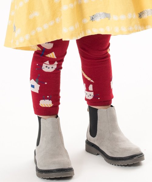 Petit jam（プチジャム）の「マチ針モチーフ丸編みスパッツ 10分丈（レギンス/スパッツ・キッズ・グリーン/レッド/ブラウン・120/80/90/100/110）」の3枚目の写真