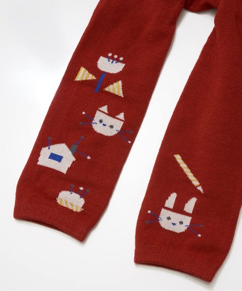 Petit jam（プチジャム）の「マチ針モチーフ丸編みスパッツ 10分丈（レギンス/スパッツ・キッズ・グリーン/レッド/ブラウン・120/80/90/100/110）」の6枚目の写真