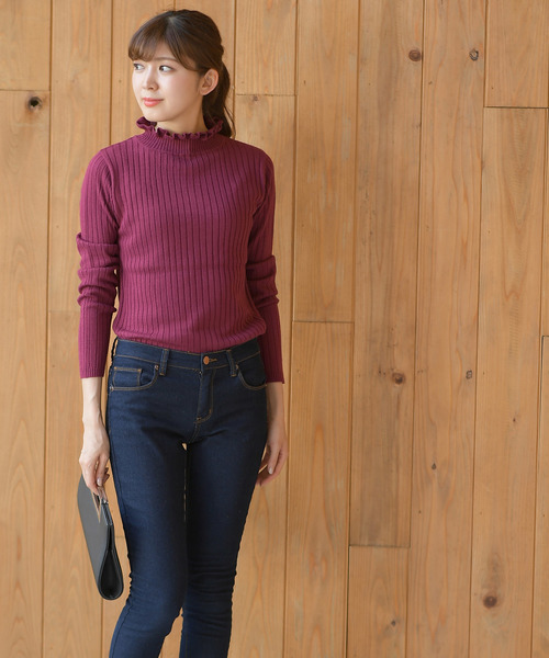 rps（アールピーエス）の「ワイドリブフリルハイネック長袖ニットプルオーバー（ニット/セーター・レディース・チャコールグレー/ブラック/ダークグリーン/オフホワイト/ボルドー/マスタード/杢グレー・M/L）」の7枚目の写真