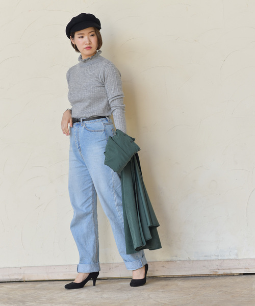 rps（アールピーエス）の「ワイドリブフリルハイネック長袖ニットプルオーバー（ニット/セーター・レディース・チャコールグレー/ブラック/ダークグリーン/オフホワイト/ボルドー/マスタード/杢グレー・M/L）」の17枚目の写真