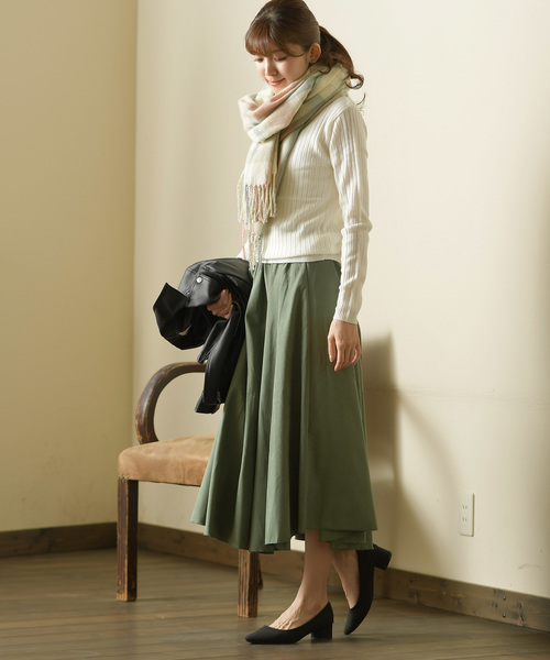 rps（アールピーエス）の「ワイドリブフリルハイネック長袖ニットプルオーバー（ニット/セーター・レディース・チャコールグレー/ブラック/ダークグリーン/オフホワイト/ボルドー/マスタード/杢グレー・M/L）」の15枚目の写真