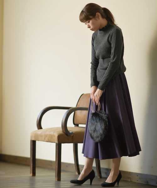 rps（アールピーエス）の「ワイドリブフリルハイネック長袖ニットプルオーバー（ニット/セーター・レディース・チャコールグレー/ブラック/ダークグリーン/オフホワイト/ボルドー/マスタード/杢グレー・M/L）」の9枚目の写真