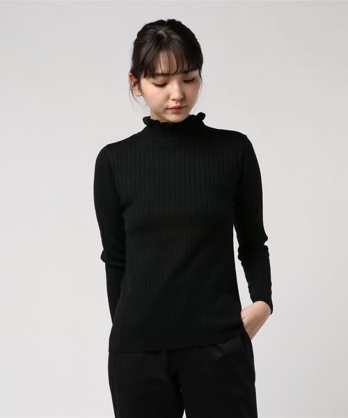 rps（アールピーエス）の「ワイドリブフリルハイネック長袖ニットプルオーバー（ニット/セーター・レディース・チャコールグレー/ブラック/ダークグリーン/オフホワイト/ボルドー/マスタード/杢グレー・M/L）」の10枚目の写真