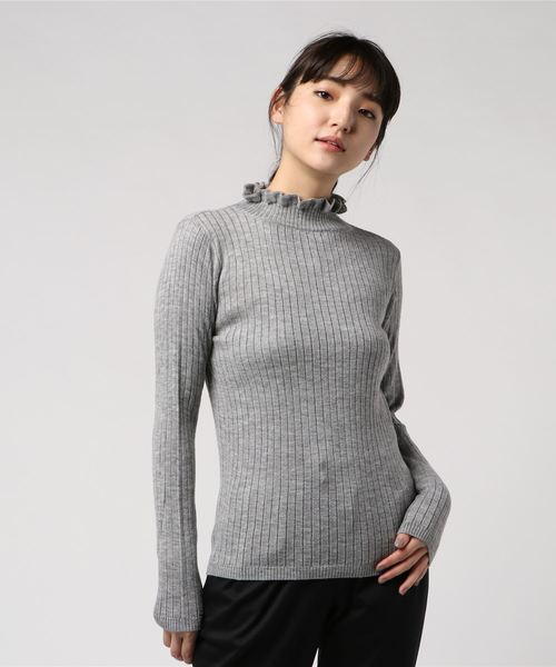 rps（アールピーエス）の「ワイドリブフリルハイネック長袖ニットプルオーバー（ニット/セーター・レディース・チャコールグレー/ブラック/ダークグリーン/オフホワイト/ボルドー/マスタード/杢グレー・M/L）」の22枚目の写真