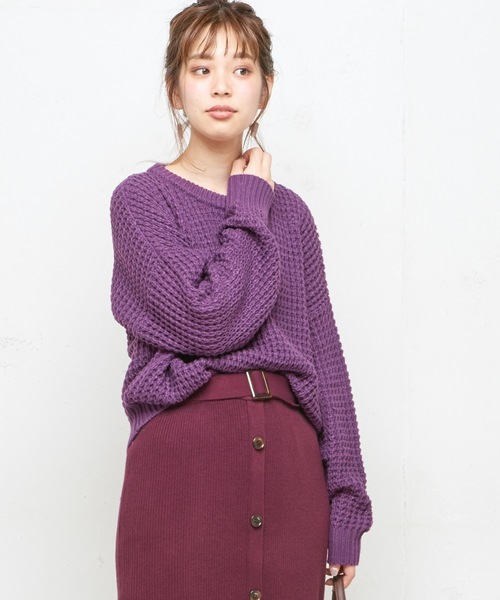 natural couture（ナチュラルクチュール）の「ワッフル編みニットプルオーバー（ニット/セーター・レディース・オフホワイト/ブラウン/グレイッシュベージュ/パープル・FREE）」の20枚目の写真