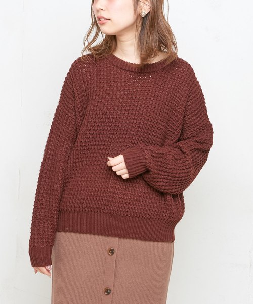 natural couture（ナチュラルクチュール）の「ワッフル編みニットプルオーバー（ニット/セーター・レディース・オフホワイト/ブラウン/グレイッシュベージュ/パープル・FREE）」の10枚目の写真