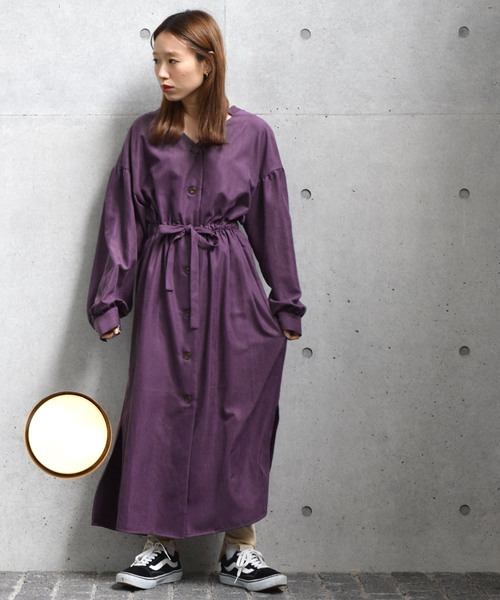 w closet（ダブルクローゼット）の「Vネックウエストドロストワンピース（ワンピース・レディース・グレイッシュベージュ/パープル・FREE）」の9枚目の写真