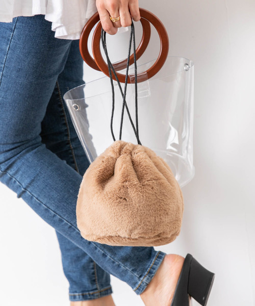 Edit Sheen（エディットシーン）の「別注PVCファー巾着バッグ（ハンドバッグ・レディース・レオパード/ブラック/ベージュ・FREE）」の12枚目の写真