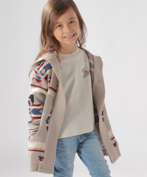 BAYFLOW（ベイフロー）の「[KIDS]ネイティブフードカーディガン（カーディガン/ボレロ・キッズ・ブラック/ベージュ/ネイビー・MEDIUM/X-LARGE）」の3枚目の写真