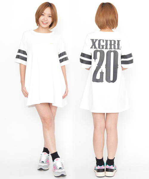 X-girl（エックスガール）の「NUMBERING DRESS（ワンピース・レディース・ホワイト/ブラック/ブルー・1/2）」の2枚目の写真