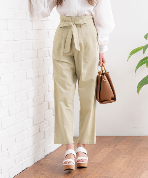 Newlyme(ニューリーミー)の「リネンライクリボンベルトワイドテーパードパンツ(その他パンツ・レディース・ベージュ系その他/ベージュ/グレー系その他/カーキ・LARGE/MEDIUM)」の3枚目の写真