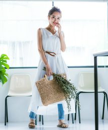 ［近藤千尋さんコラボ］3wayリボン付きリネンタッチノースリーブワンピース