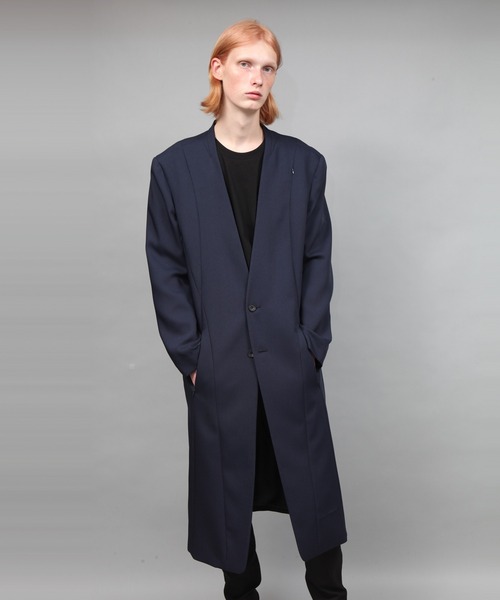 ato（アトウ）の「COLLARLESS COAT（チェスターコート・メンズ・ネイビー/ブラック・44/46/48）」の6枚目の写真