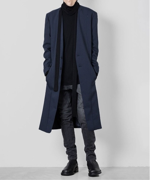 ato（アトウ）の「COLLARLESS COAT（チェスターコート・メンズ・ネイビー/ブラック・44/46/48）」の20枚目の写真