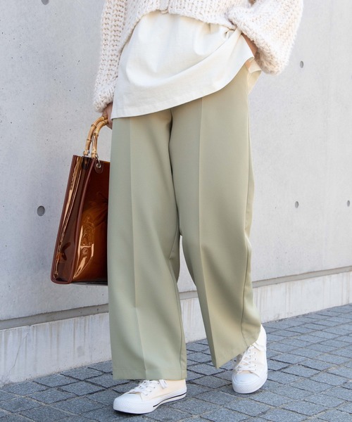 WEGO（ウィゴー）の「WEGO/カラーセンタープレスパンツ（スラックス・レディース・ブラック/グリーン/レッド/グリーン系その他/ブラウン/ナチュラル/サックスブルー/ライトピンク・MEDIUM/SMALL）」の5枚目の写真