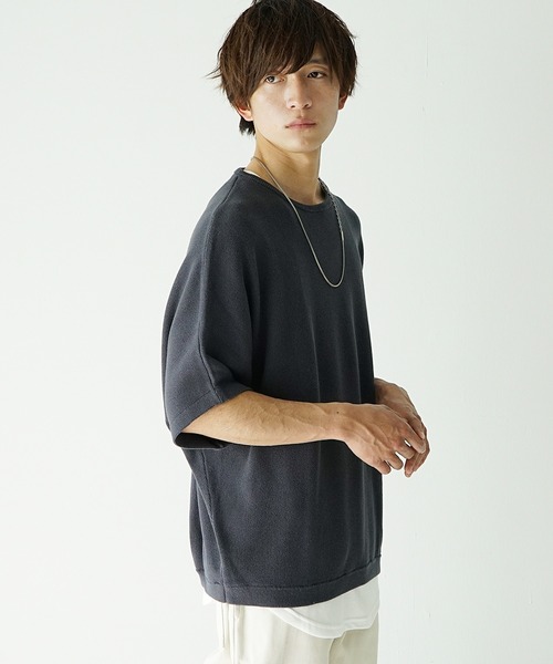 MinoriTY（マイノリティ）の「サマーニット 夏服 半袖/5分袖 クルーネック ドルマンスリーブ セーター（ニット/セーター・メンズ・ブラック/ベージュ/グレー系その他/ブルー/アイボリー/ブルーグレー/ダークブルー/ボルドー/チャコール・M/L/S）」の10枚目の写真