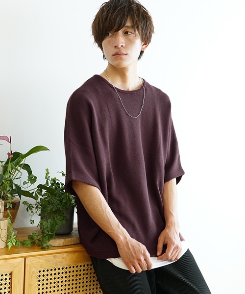 MinoriTY（マイノリティ）の「サマーニット 夏服 半袖/5分袖 クルーネック ドルマンスリーブ セーター（ニット/セーター・メンズ・ブラック/ベージュ/グレー系その他/ブルー/アイボリー/ブルーグレー/ダークブルー/ボルドー/チャコール・M/L/S）」の14枚目の写真