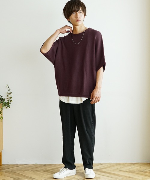 MinoriTY（マイノリティ）の「サマーニット 夏服 半袖/5分袖 クルーネック ドルマンスリーブ セーター（ニット/セーター・メンズ・ブラック/ベージュ/グレー系その他/ブルー/アイボリー/ブルーグレー/ダークブルー/ボルドー/チャコール・M/L/S）」の15枚目の写真