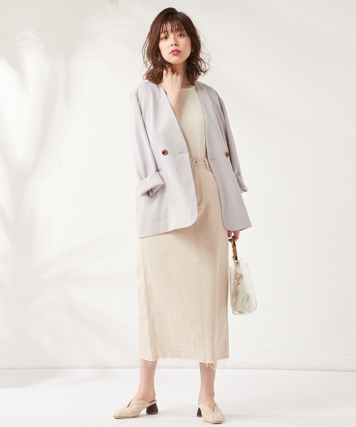 natural couture（ナチュラルクチュール）の「デニムロングタイトスカート（デニムスカート・レディース・オフホワイト/インディゴブルー/ブルー・FREE）」の2枚目の写真