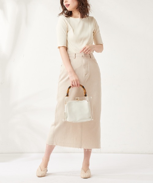 natural couture（ナチュラルクチュール）の「デニムロングタイトスカート（デニムスカート・レディース・オフホワイト/インディゴブルー/ブルー・FREE）」の6枚目の写真