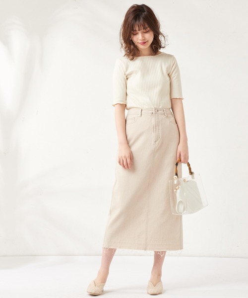 natural couture（ナチュラルクチュール）の「デニムロングタイトスカート（デニムスカート・レディース・オフホワイト/インディゴブルー/ブルー・FREE）」の8枚目の写真