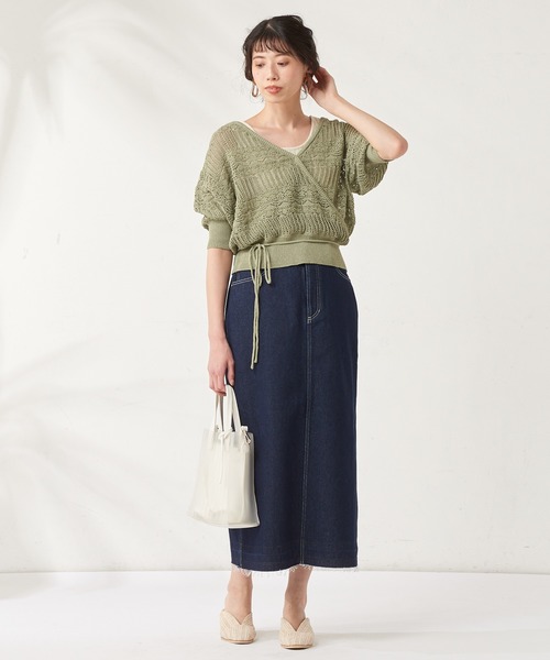 natural couture（ナチュラルクチュール）の「デニムロングタイトスカート（デニムスカート・レディース・オフホワイト/インディゴブルー/ブルー・FREE）」の12枚目の写真