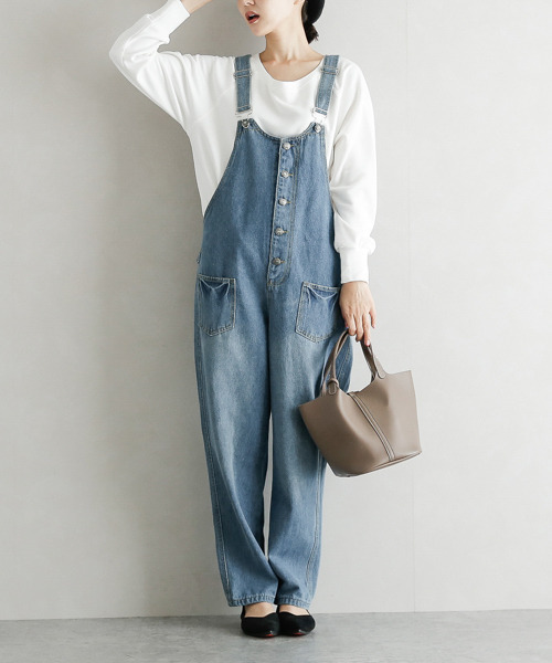 SUGAR BISKET（シュガービスケット）の「デニムサロペット（サロペット/オーバーオール・レディース・ホワイト/ライトブルー/ブラック/ブラウン/オリーブ/オレンジ/ダークブルー・M/L/XL）」の5枚目の写真