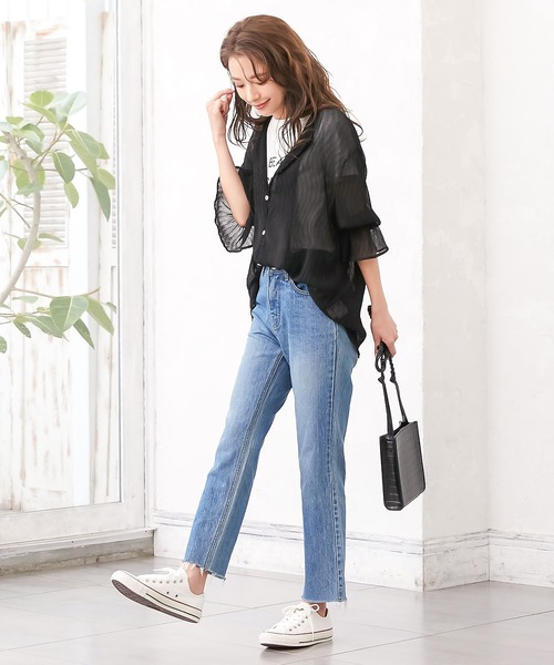 KOBE LETTUCE（コウベレタス）の「シェルボタンシアー楊柳ブラウス（シャツ/ブラウス・レディース・ブラック/ブルー/アイボリー/マスタード/ピンクベージュ・FREE）」の20枚目の写真