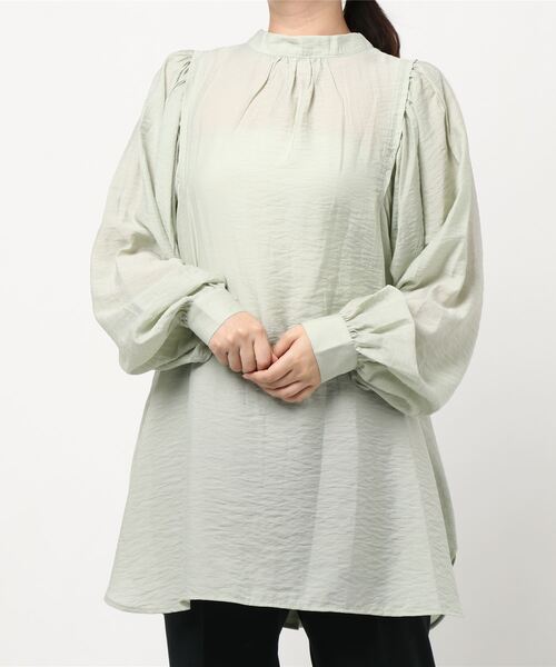 DouDou(ドゥドゥ)の「アームギャザー2WAYシアーブラウス(シャツ/ブラウス・レディース・ブラック/オフホワイト/ミント・FREE)」の5枚目の写真