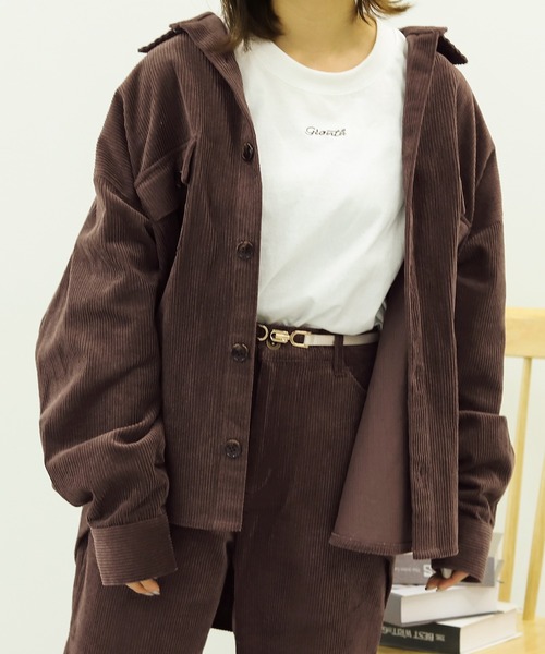 PairPair(ペアペア)の「コーデュロイCPOジャケット(セットアップ/ユニセックス)(ブルゾン・レディース・アイボリー/モカ・FREE)」の2枚目の写真