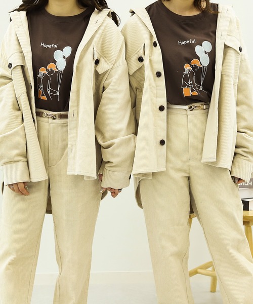 PairPair(ペアペア)の「コーデュロイCPOジャケット(セットアップ/ユニセックス)(ブルゾン・レディース・アイボリー/モカ・FREE)」の4枚目の写真