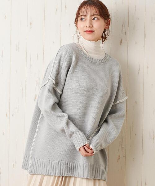 INGNI(イング)の「配色ステッチニット(ニット/セーター・レディース・アイボリー/ミント/スミクロ/グレー系その他・M)」の12枚目の写真