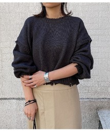 【LiSeeK】ダメージリブ短丈ニットTOP