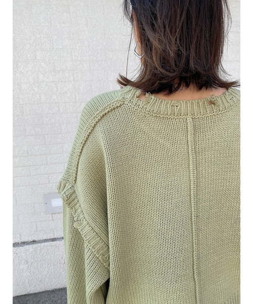 LiSeek（リシーク）の「【LiSeeK】ダメージリブ短丈ニットTOP（ニット/セーター・レディース・オリーブ/ベージュ/アイボリー/ブラック・FREE）」の11枚目の写真