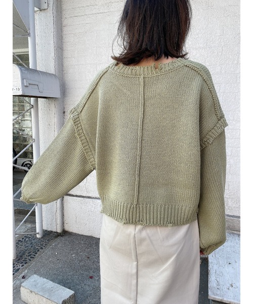 LiSeek（リシーク）の「【LiSeeK】ダメージリブ短丈ニットTOP（ニット/セーター・レディース・オリーブ/ベージュ/アイボリー/ブラック・FREE）」の7枚目の写真