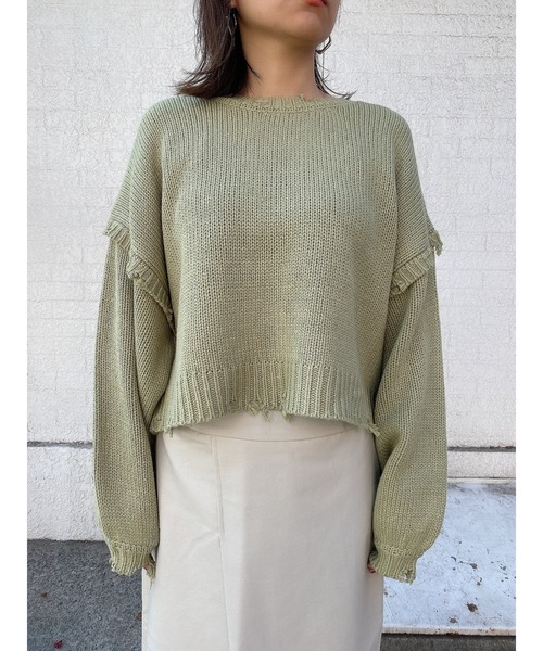 LiSeek（リシーク）の「【LiSeeK】ダメージリブ短丈ニットTOP（ニット/セーター・レディース・オリーブ/ベージュ/アイボリー/ブラック・FREE）」の8枚目の写真