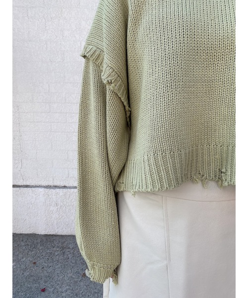 LiSeek（リシーク）の「【LiSeeK】ダメージリブ短丈ニットTOP（ニット/セーター・レディース・オリーブ/ベージュ/アイボリー/ブラック・FREE）」の5枚目の写真