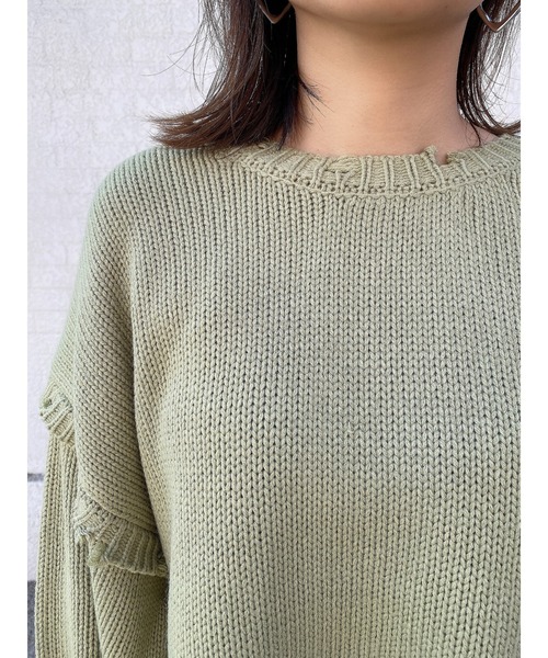 LiSeek（リシーク）の「【LiSeeK】ダメージリブ短丈ニットTOP（ニット/セーター・レディース・オリーブ/ベージュ/アイボリー/ブラック・FREE）」の13枚目の写真